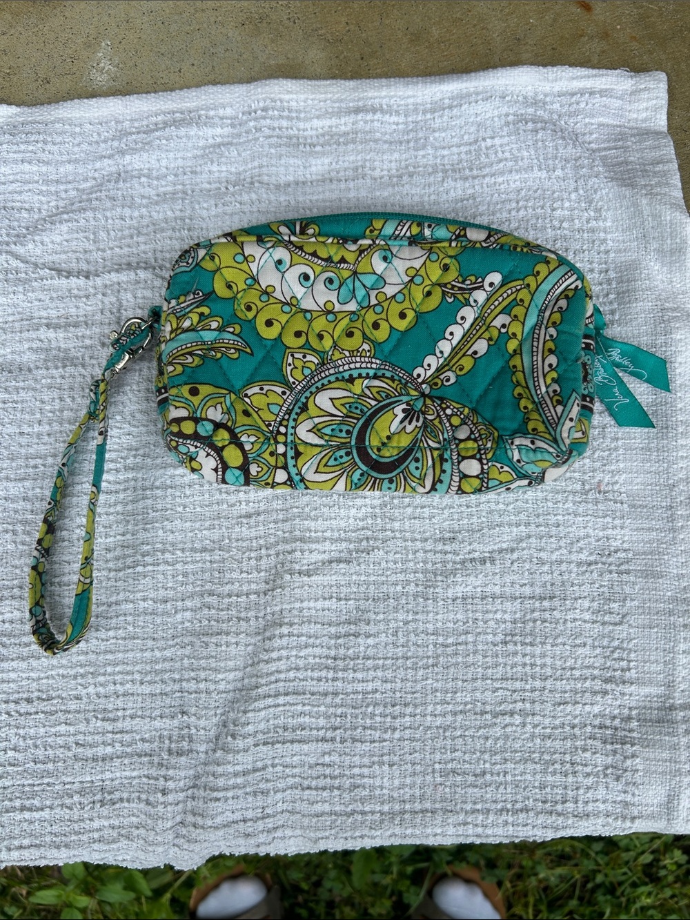 Vera Bradley Teal and Lime Paisley Quilted Wristlet